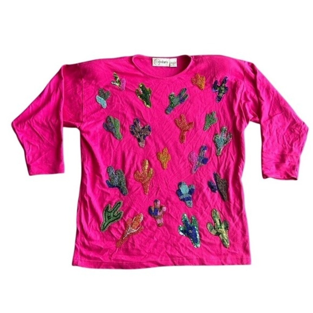 Vintage cedars‎ beaded catcus pink longsleeve M